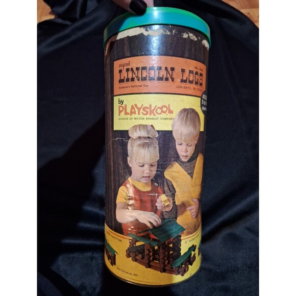 Vintage Playskool Lincoln Logs Cannister Incomplete Set - Picture 1 of 6